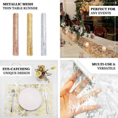 Mesh Polyester 108" Table Runner Roll Metallic Silver - Distressed Foil Look Disposable Table Decor