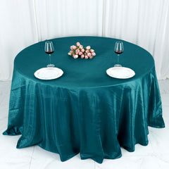 Taffeta 132" Round Tablecloth Peacock Teal - Seamless Accordion Crinkle Table Cover