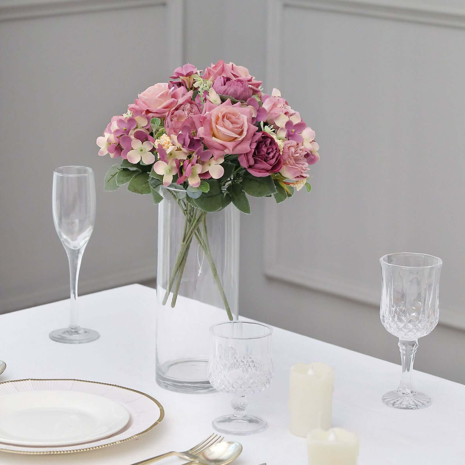 2 Pack Artificial Rose & Peony Floral Arrangements – 12" Dusty Rose Silk Bouquets for Weddings & Home Décor