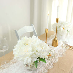 2 Bushes 17" White Artificial Silk Peony Flower Bouquets, Real Touch Peonies Spray