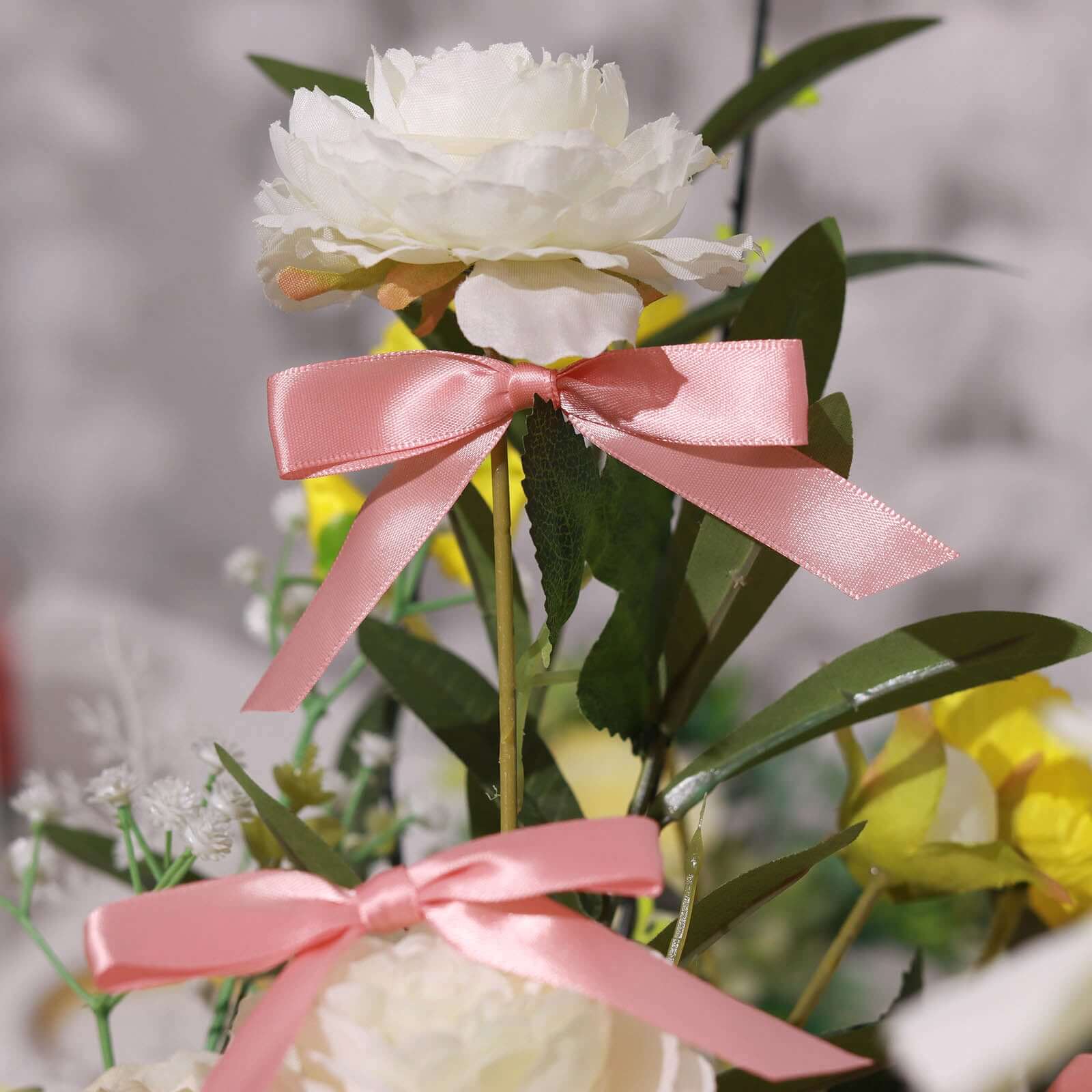 50 Pcs 3" Satin Ribbon Bows With Twist Ties, Gift Basket Party Favor Bags Decor - Dusty Rose Classic Style