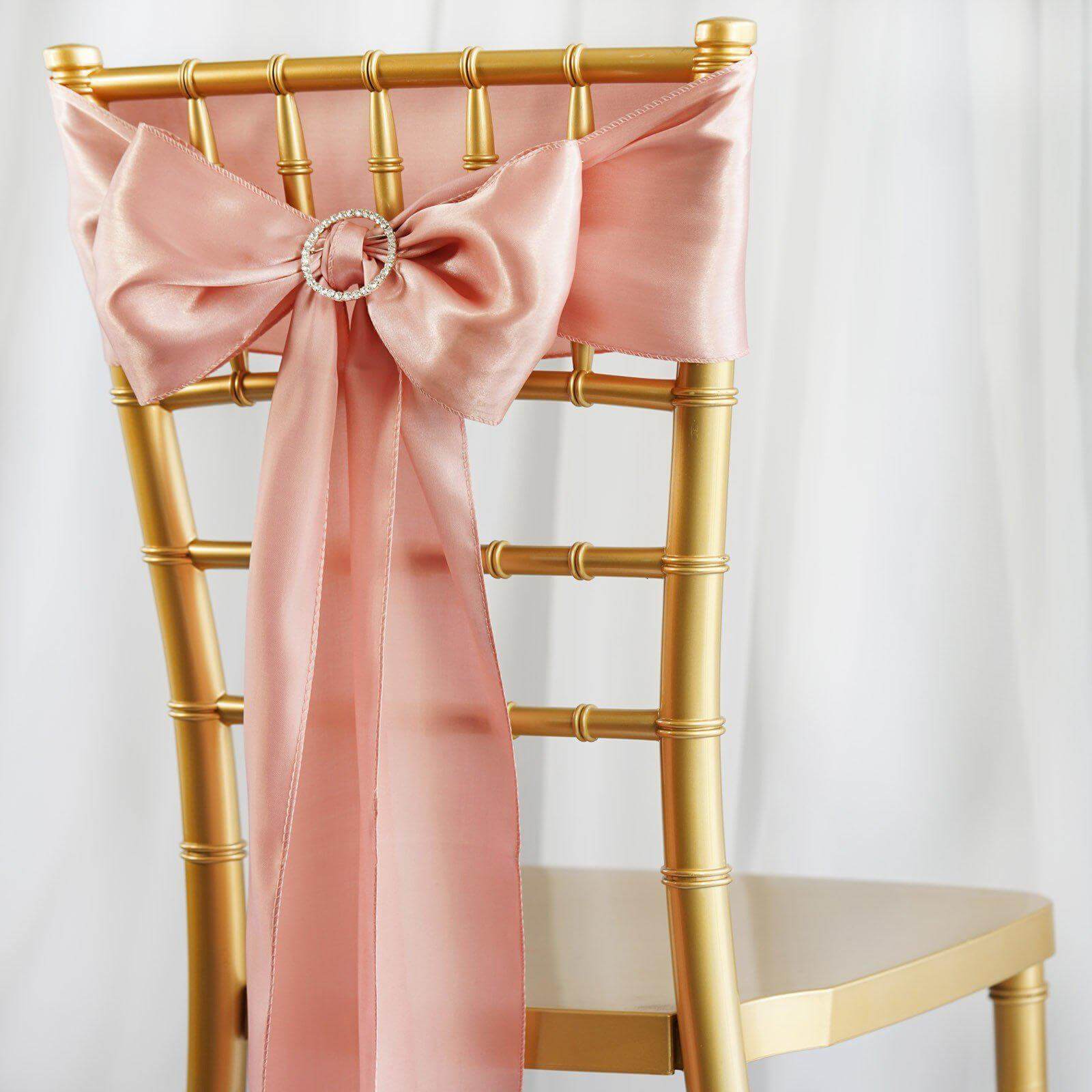 5 Pack Satin Chair Sashes Dusty Rose - Durable Chair Bows with Shiny Finish 6"x106"