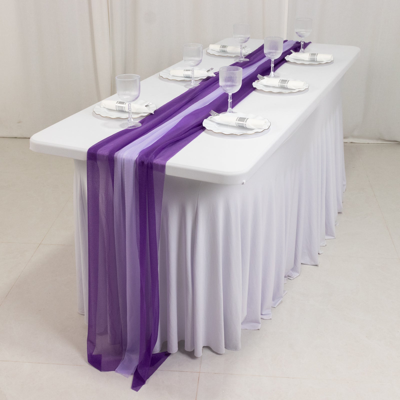 20-Pack 9ft Sheer Table Runners – Purple/Lavender Lilac Shimmer Sheer Drapes, Wrinkle-Free