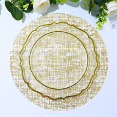 10-Pack Table Placemats Glitter Design Metallic Gold Round - Mesh Polyester Disposable Mats 13"