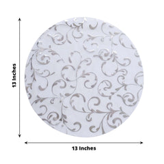 10-Pack Table Placemats Embossed Foil Flower Design Metallic Silver Round - Sheer Organza Disposable Mats 13"