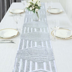 Sequin 12"x108" Table Runner Silver - Diamond Glitz Design