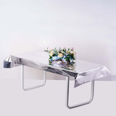 Metallic Foil Tablecloth Rectangle Silver - Decorative Disposable Table Cover 40"x90"
