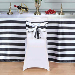 5 Pack Satin 6"x108" Chair Sashes Black/White Stripes - Sophisticated Decor for Weddings & Gatherings