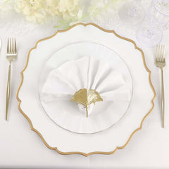 6-Pack Acrylic Round Charger Plates 13" in White with Gold Scalloped Rim, Decorative Dinner Party Plastic Charger Tableware