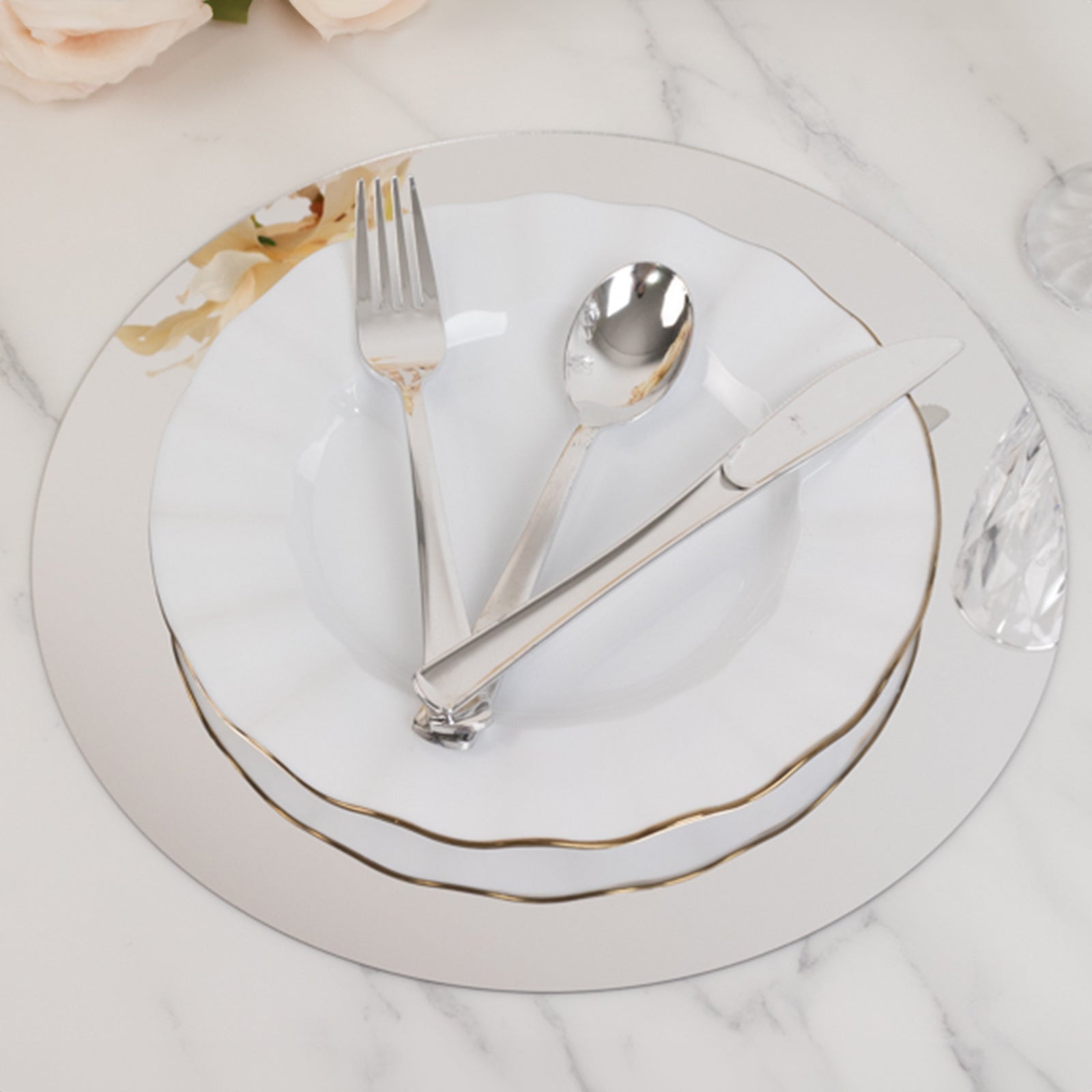 10-Pack Candle Plate Table Setting Circle Acrylic Mirror Tray Silver Round - Event Centerpiece Decor 12"