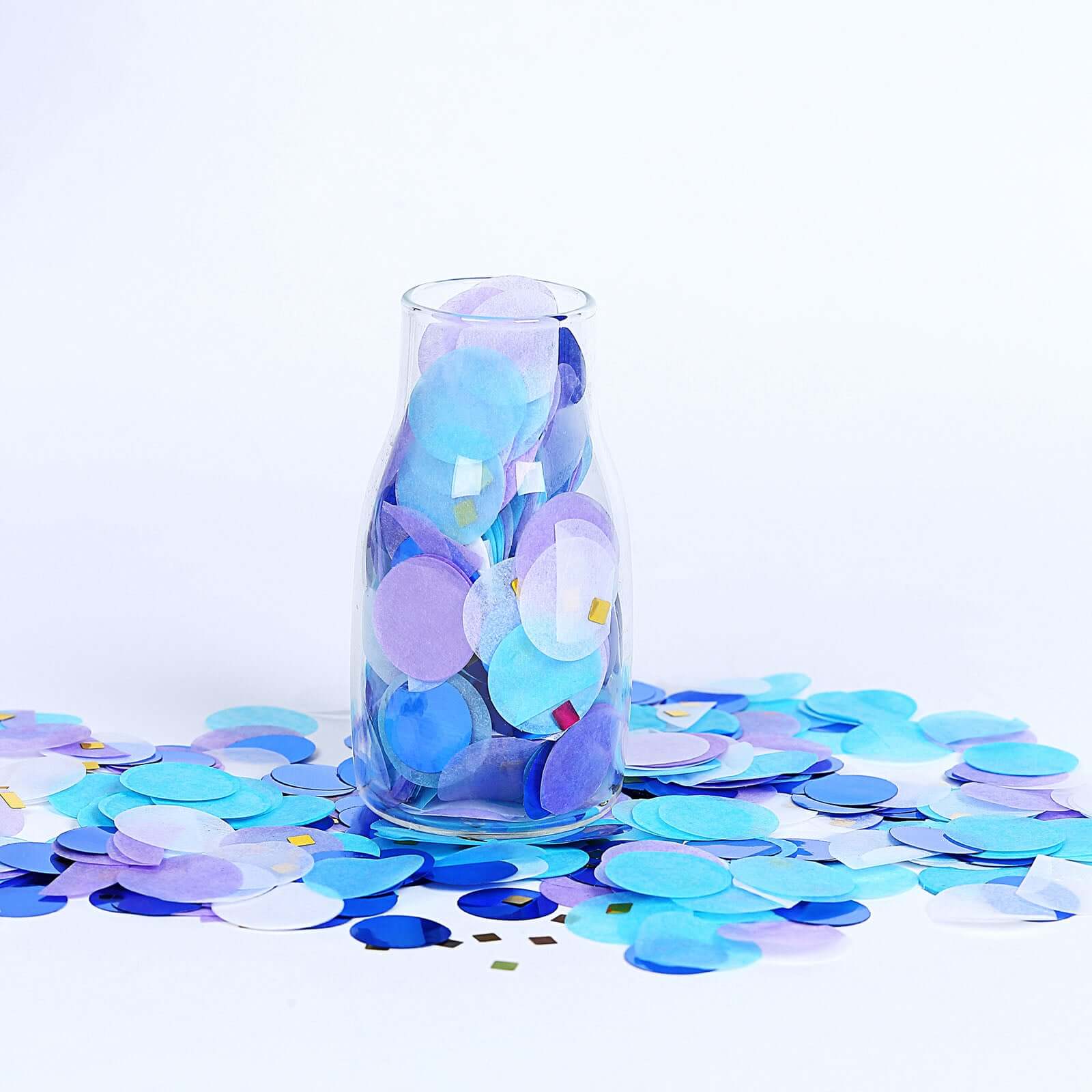 18G Bag Tissue Paper and Foil Table Confetti Mix, Purple Theme Festive Balloon Decor Blue, Gold, Royal Blue, White