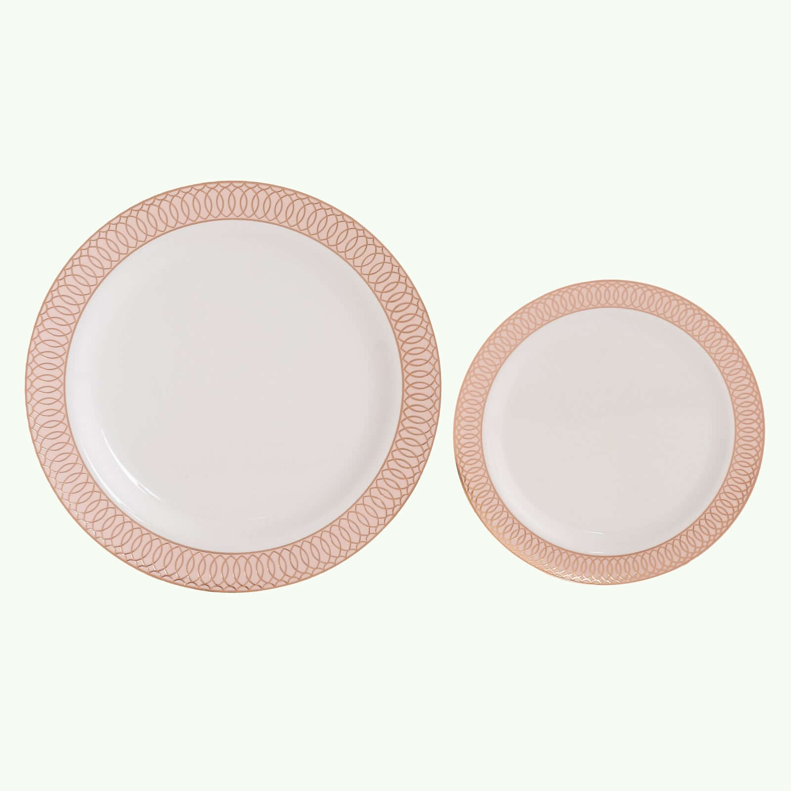 10-Pack Plastic Round Dessert Plates 7" White with Blush Rose Gold Spiral Rim - Chic Disposable Salad Plates for Events & Banquets