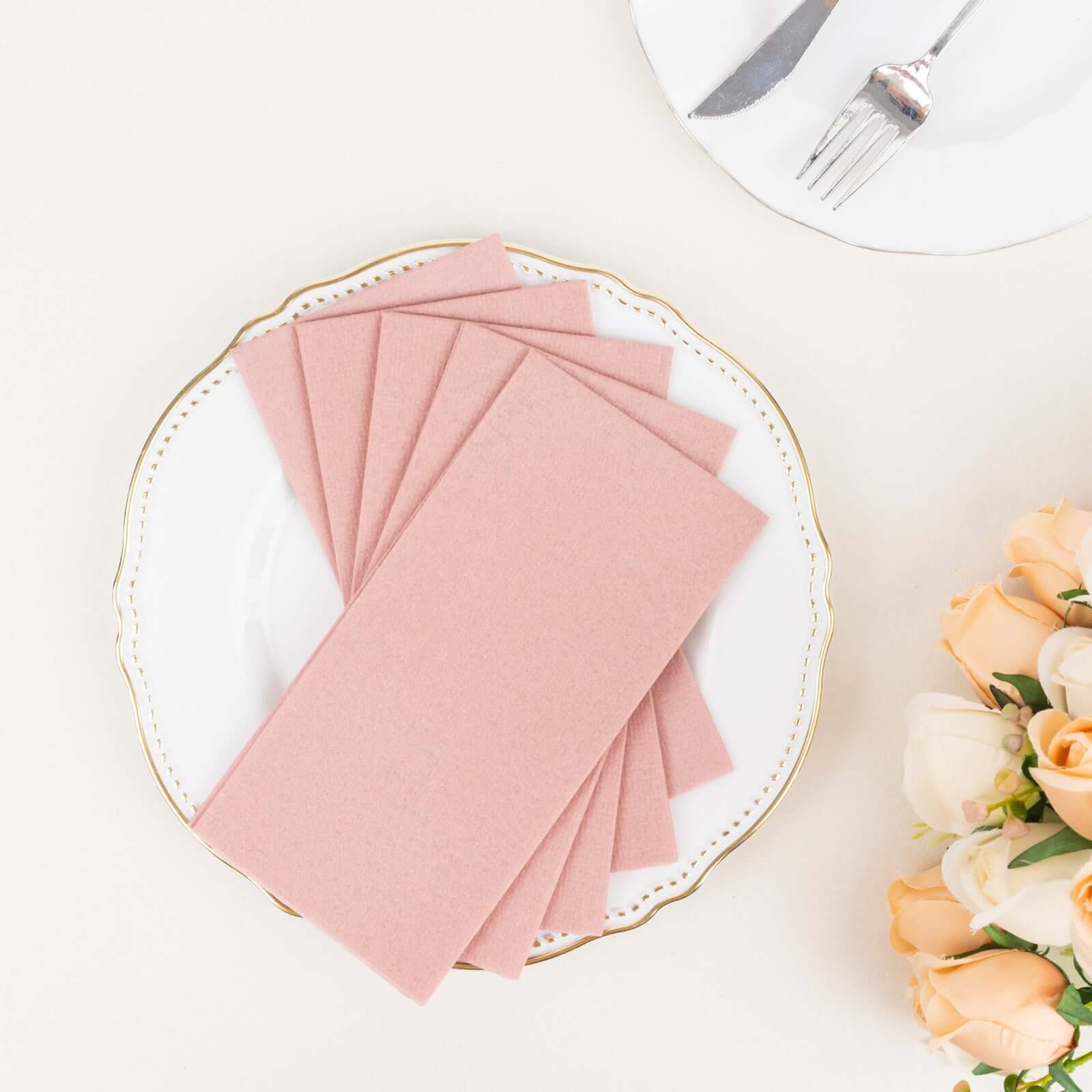 20 Pack Linen-Like Paper 8.5"x4" Napkins Dusty Rose - Highly Absorbent & Disposable Airlaid Guest Towels