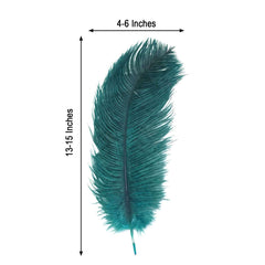 12 Pack 13"-15" Peacock Teal Natural Plume Real Ostrich Feathers, DIY Centerpiece Fillers