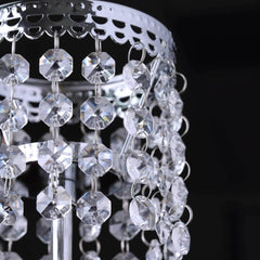 Crystal Beaded Chandelier Metal Candle Holder Silver - Stylish Tealight Stand for Decor 8"