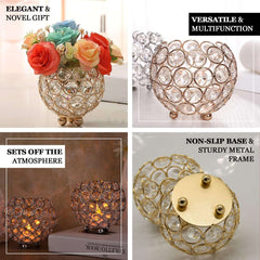 Crystal Beaded Metal Votive Tealight Holder Round Gold - Chic Multipurpose Table Vase for Events 4"