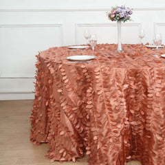 Taffeta 132" Round Tablecloth Terracotta (Rust) | 3D Leaf Petal Design Seamless Table Cover