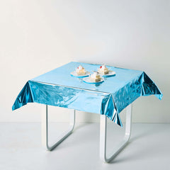 Metallic Foil Tablecloth Square Turquoise - Stylish Disposable Party Cover 50"x50"