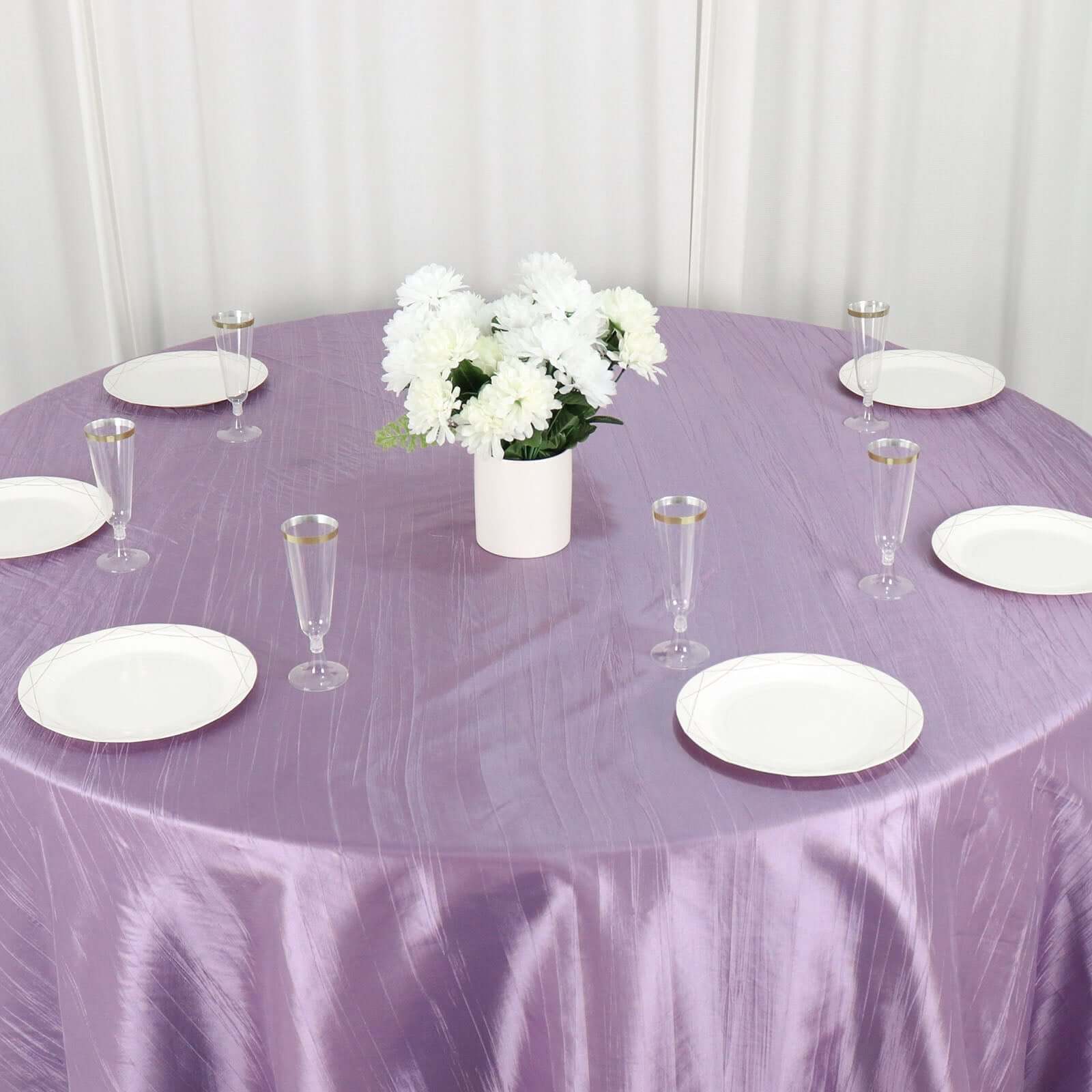 Taffeta 132" Round Tablecloth Violet Amethyst - Seamless Accordion Crinkle Table Cover