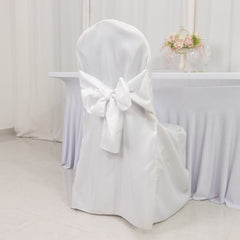 10-Pack Polyester Slip-On Banquet Chair Covers with Attached Sashes – White Reusable Stain-Resistant Covers for Wedding & Event Decor