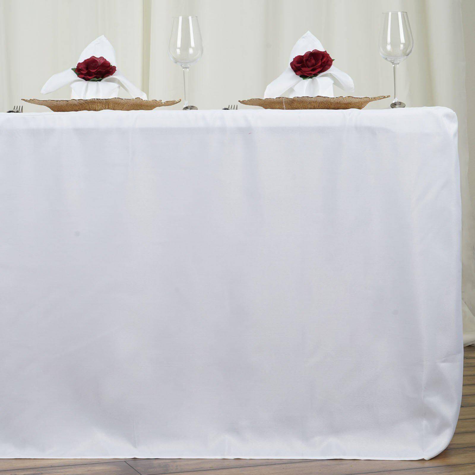 Fitted Polyester 72"x30" Rectangle Tablecloth White - Durable and Easy to Maintain Table Cover for Weddings & Banquets