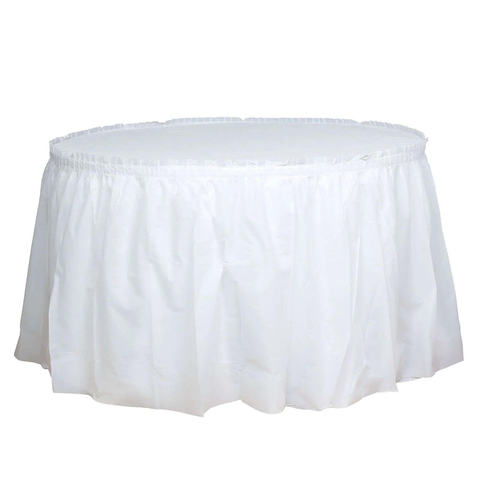 5 Pack Plastic Table Skirts White Ruffled - Durable Disposable Skirts for Events 14ft