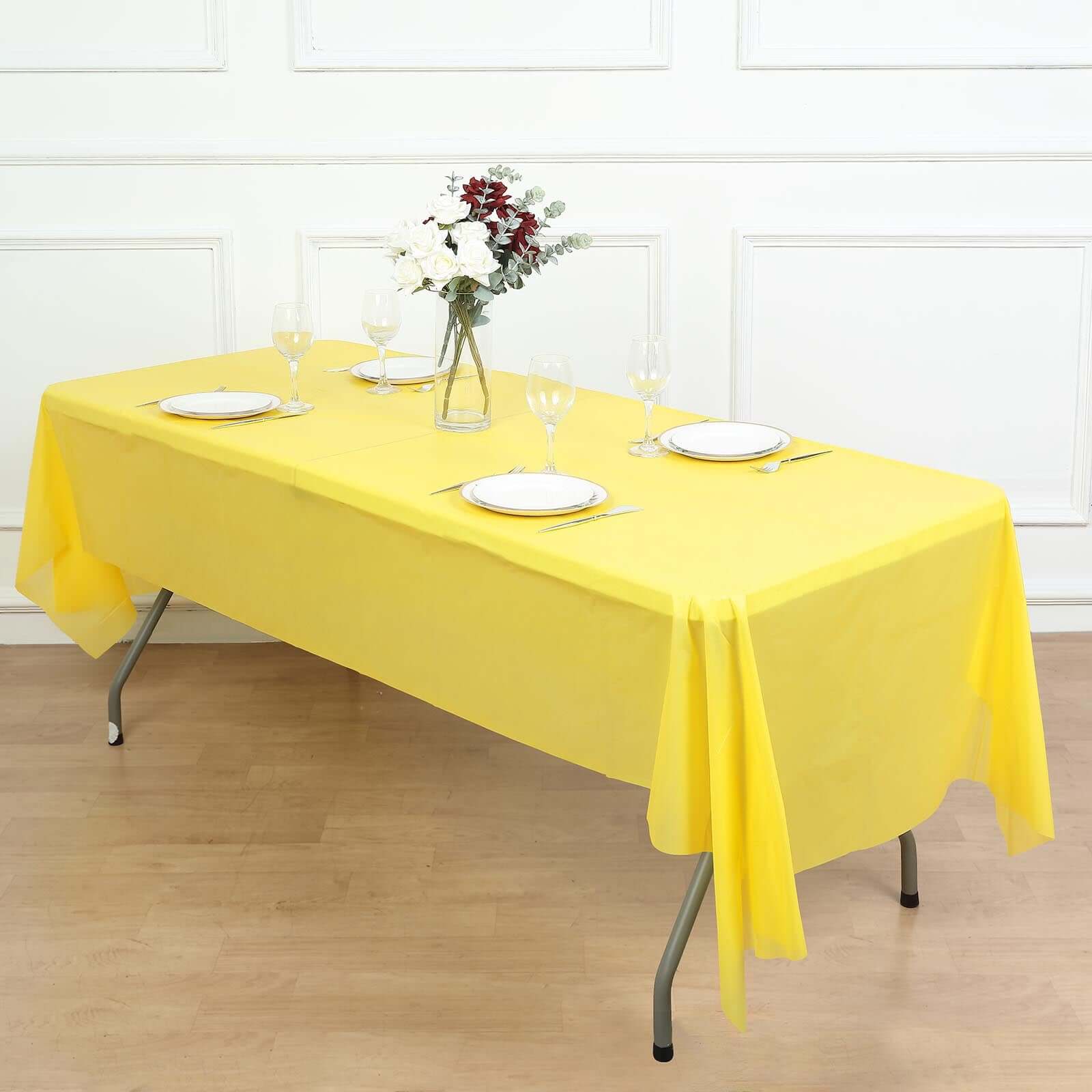 5-Pack Plastic Table Covers Yellow Rectangle - Reliable PVC Disposable Covers for Gatherings 54"x108"