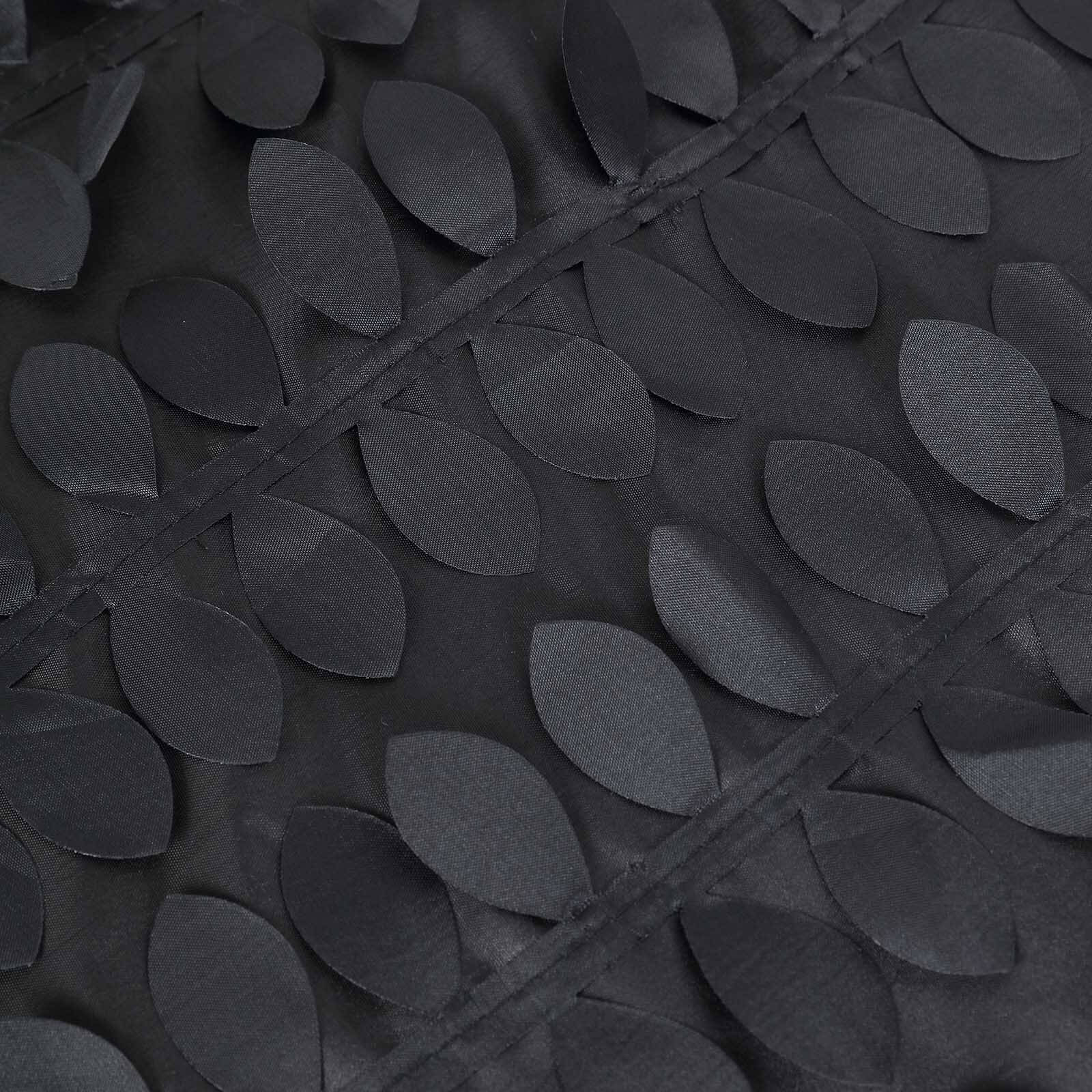 Taffeta 120" Round Tablecloth Black | 3D Leaf Petal Design Seamless Table Cover