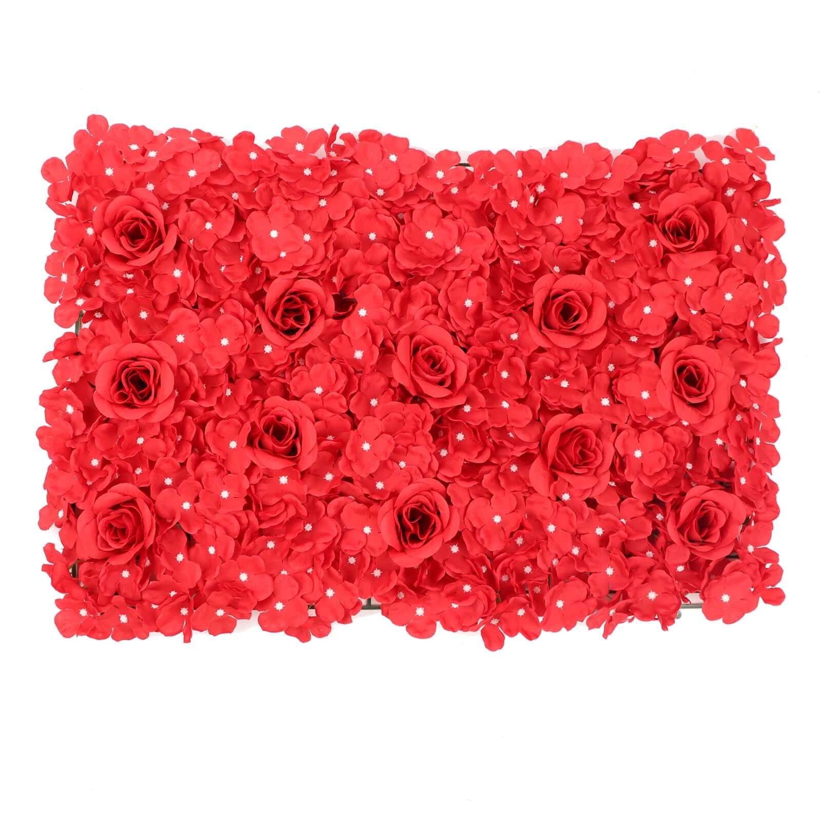 11 Sq ft. Red 3D Silk Rose and Hydrangea Flower Wall Mat Backdrop - 4 Artificial Panels