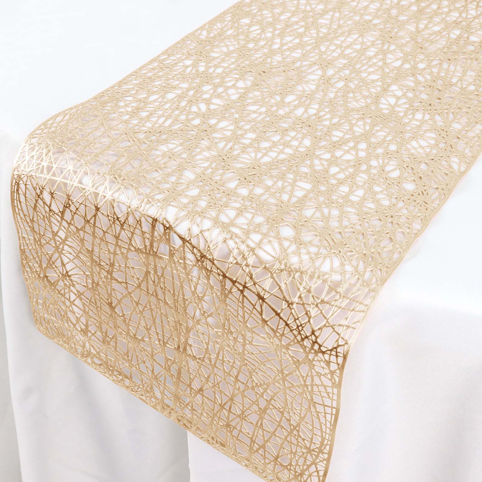 Plastic Woven Vinyl 13"x6ft Table Runner Metallic Gold - Non-Slip & Reversible Tabletop Decor