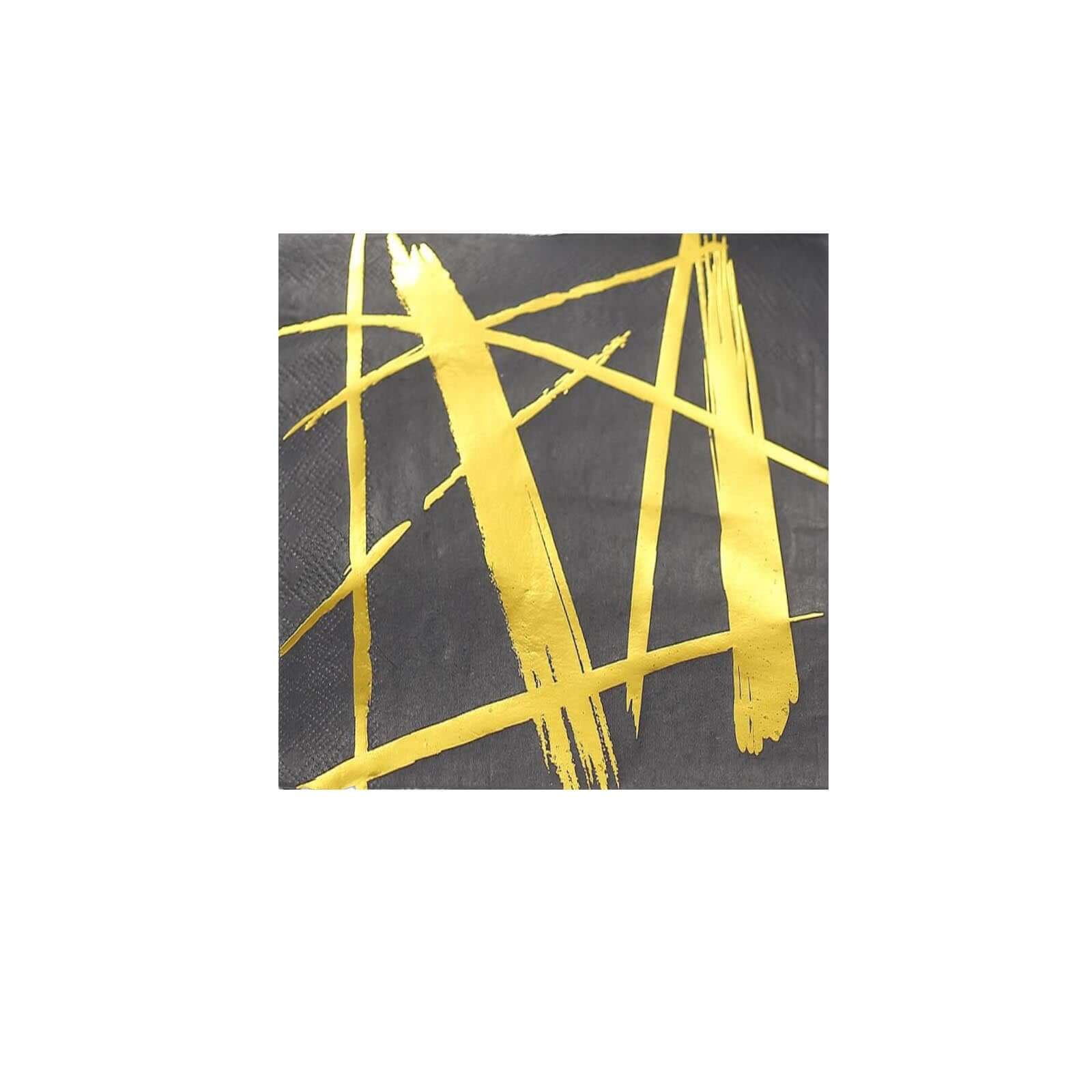 20-Pack Paper Dinner Napkins Black with Metallic Gold Streak Design - Stylish 3 Ply Disposable Cocktail Napkins for Weddings
