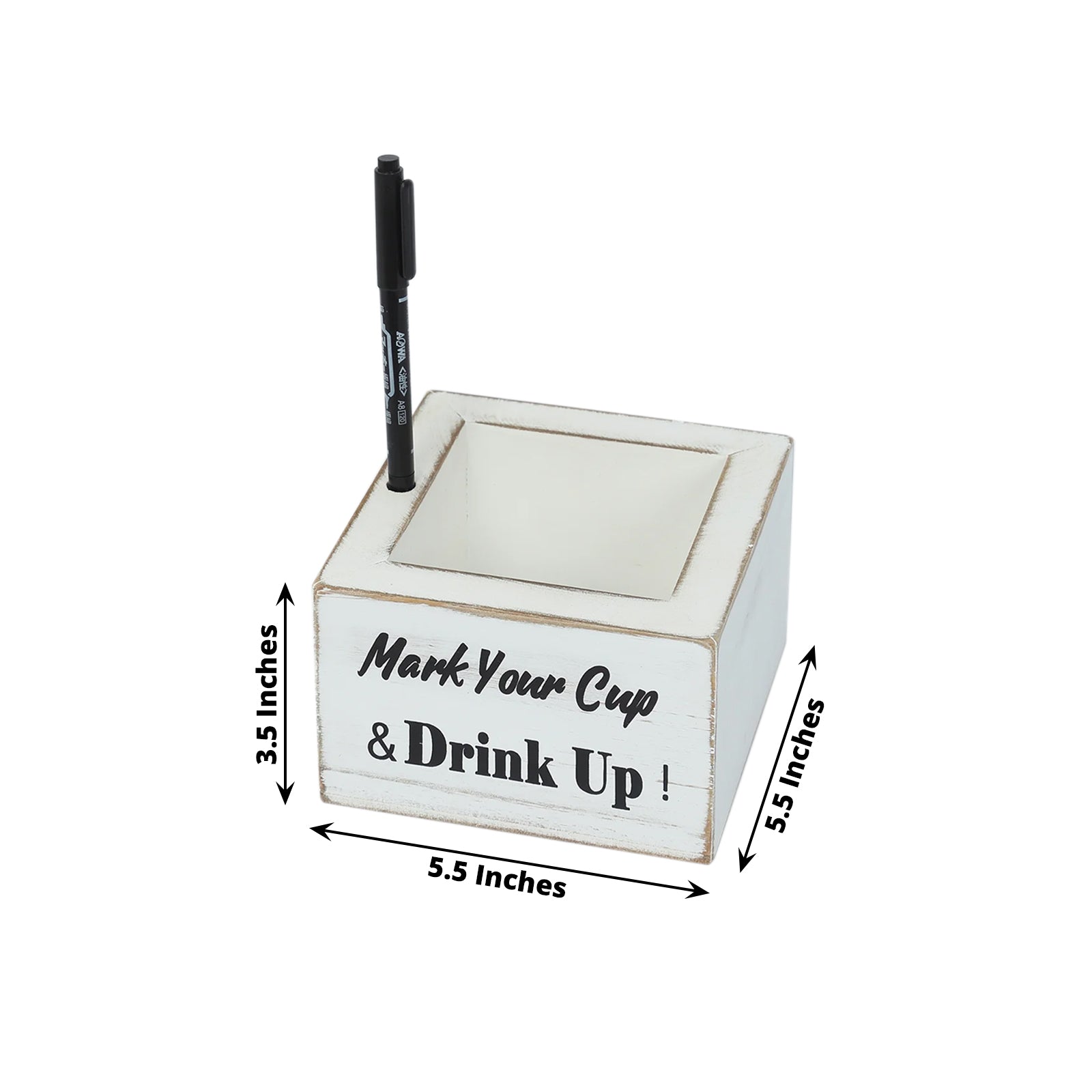 Rustic Wooden Solo Cup Holder Whitewashed with Black Marker - Farmhouse Party Dispenser Box 5.5"