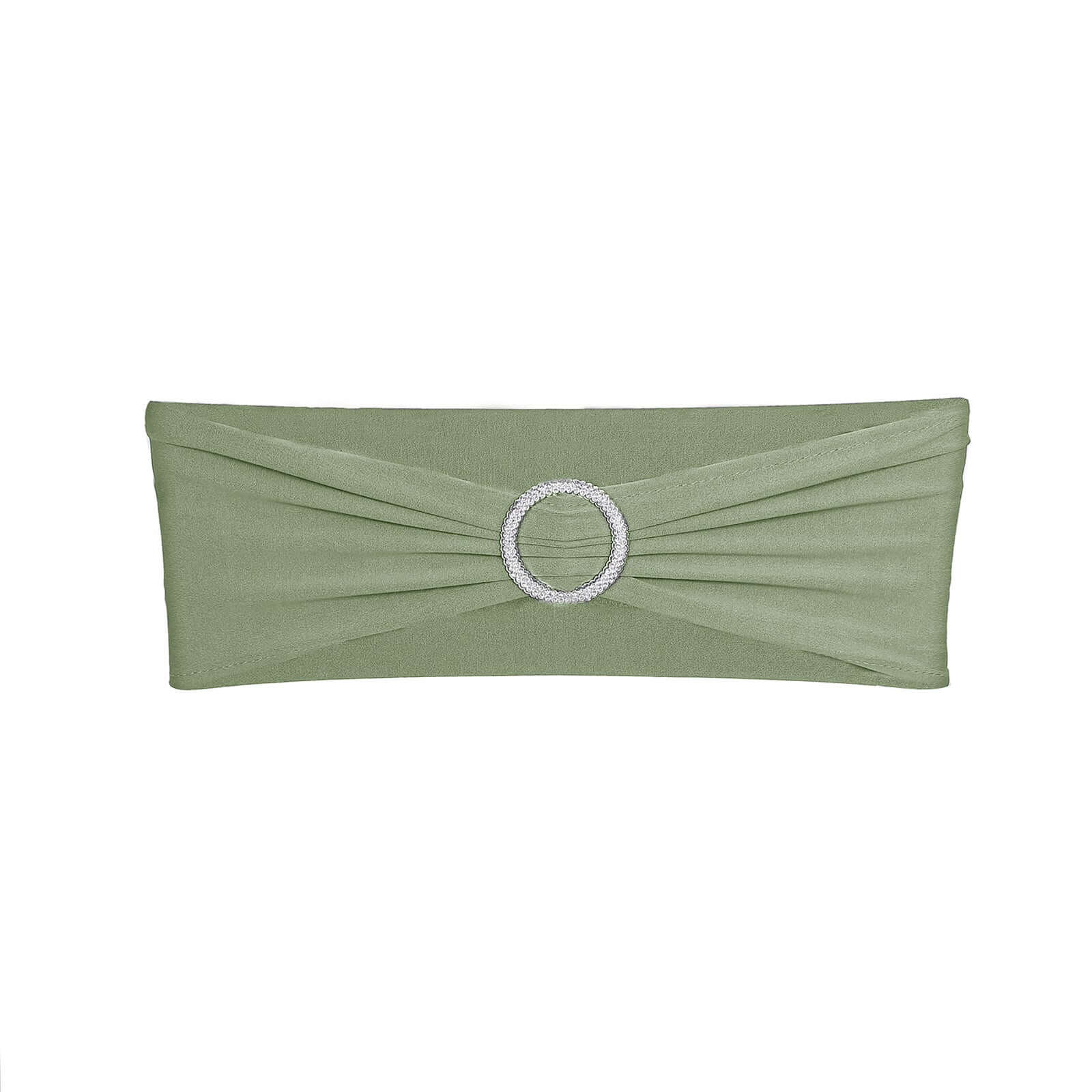 5 Pack Stretch Spandex Chair Sashes Dusty Sage Green - Reusable Chair Bands with Silver Diamond Ring Slide Buckle 5"x14"