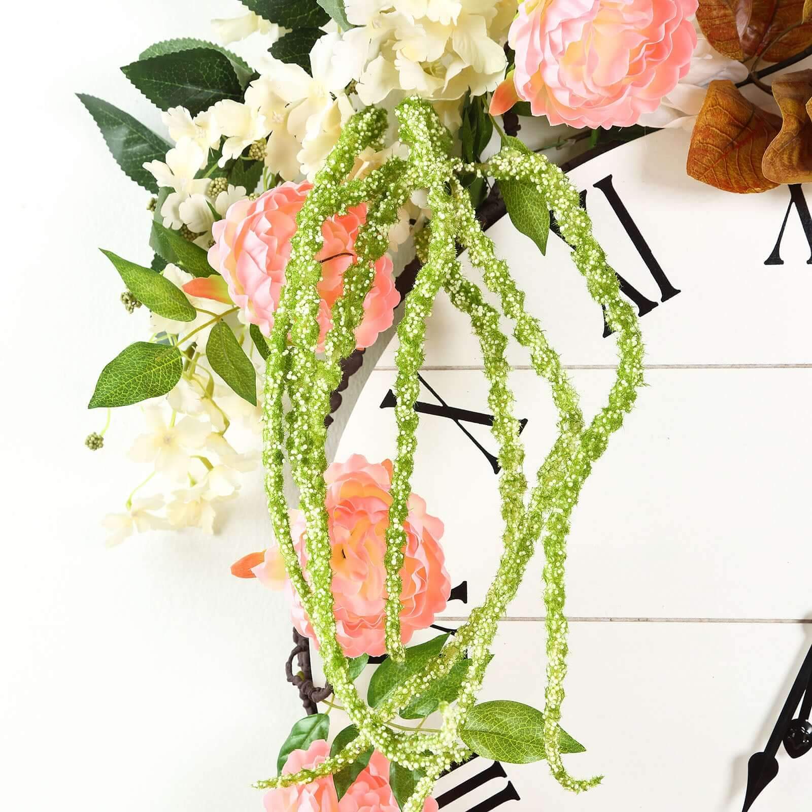 2 Pack Green Artificial Amaranthus Flower Stem Spray and Ivy Leaves 32"