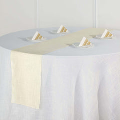 Faux Linen 12"x108" Table Runner Ivory - Slubby Textured & Wrinkle Resistant Table Decor