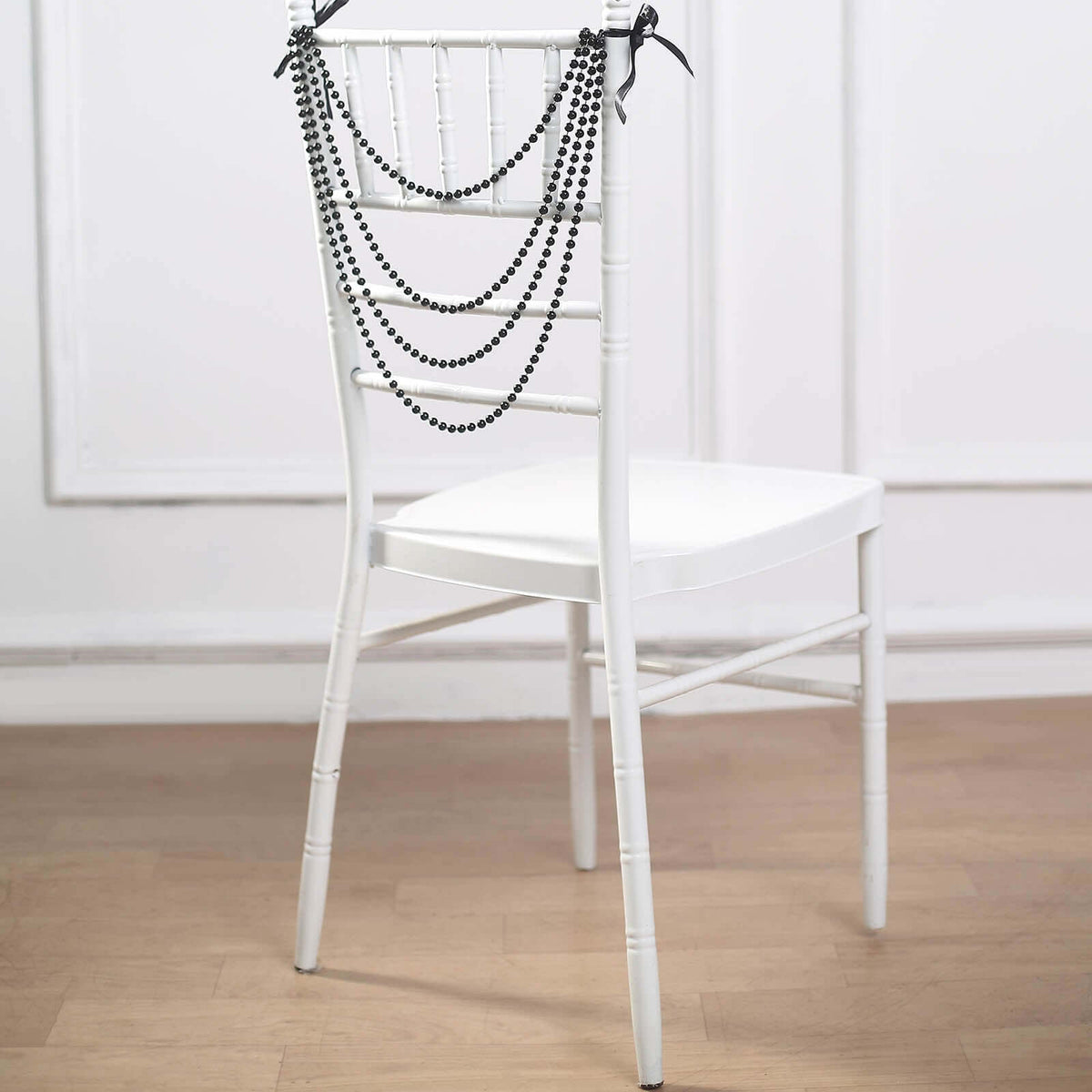 Faux Pearl Beaded 16" Chair Back Garland Sash Black Gatsby-Inspired Style - Pre-Tied Chic Wedding Decor for Chiavari Chairs