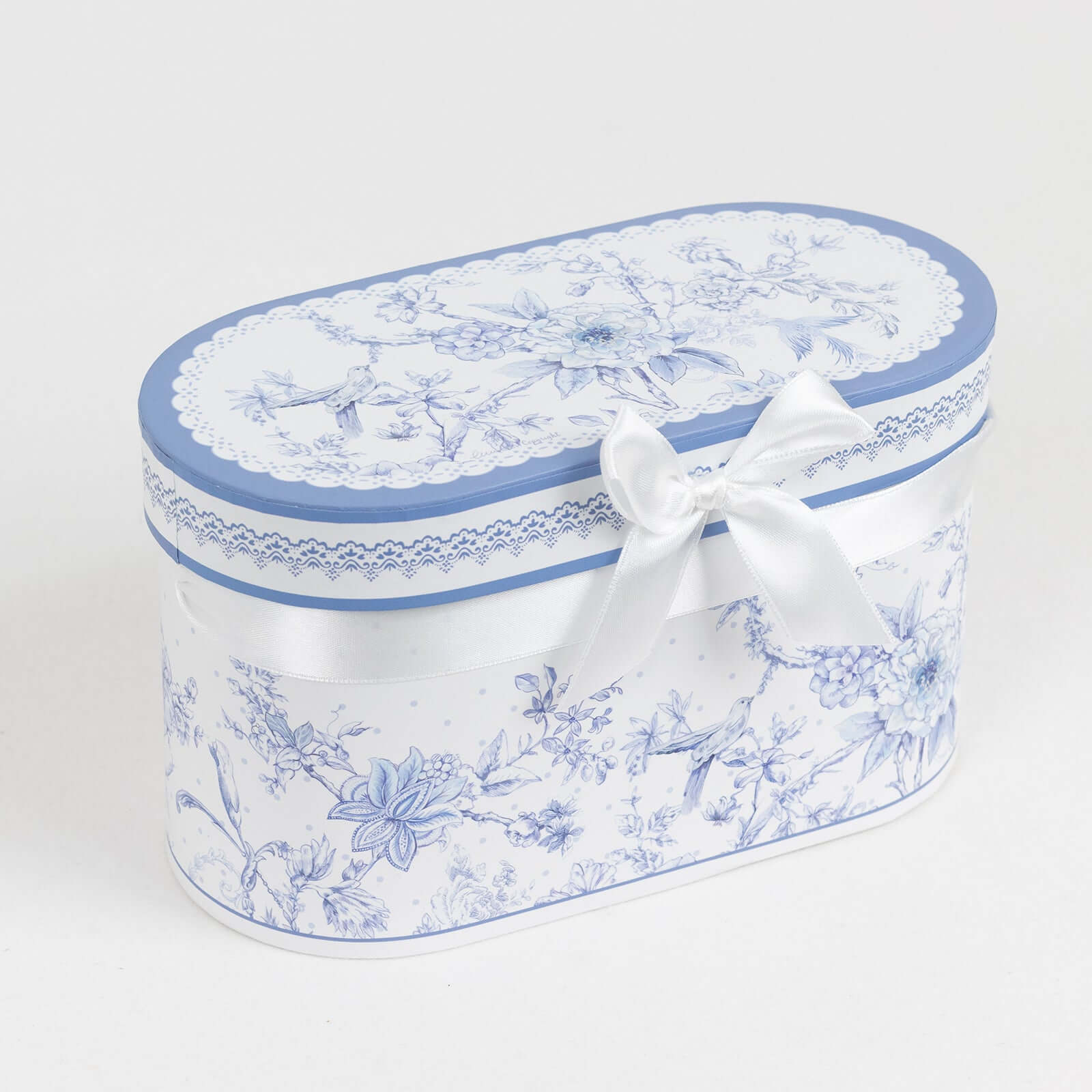 White Blue French Toile Bridal Shower Gift Set, 2 Pack Porcelain Tea Cups With Matching Keepsake Gift Box and Satin Ribbon Handle