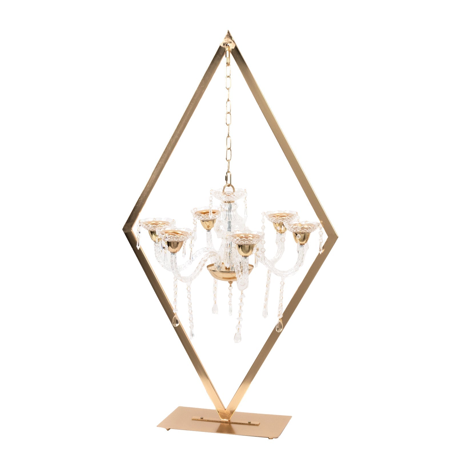 Gold 6-Arm Acrylic Candelabra Centerpiece – 45" Tall Diamond Frame Table Décor with Candle Holders