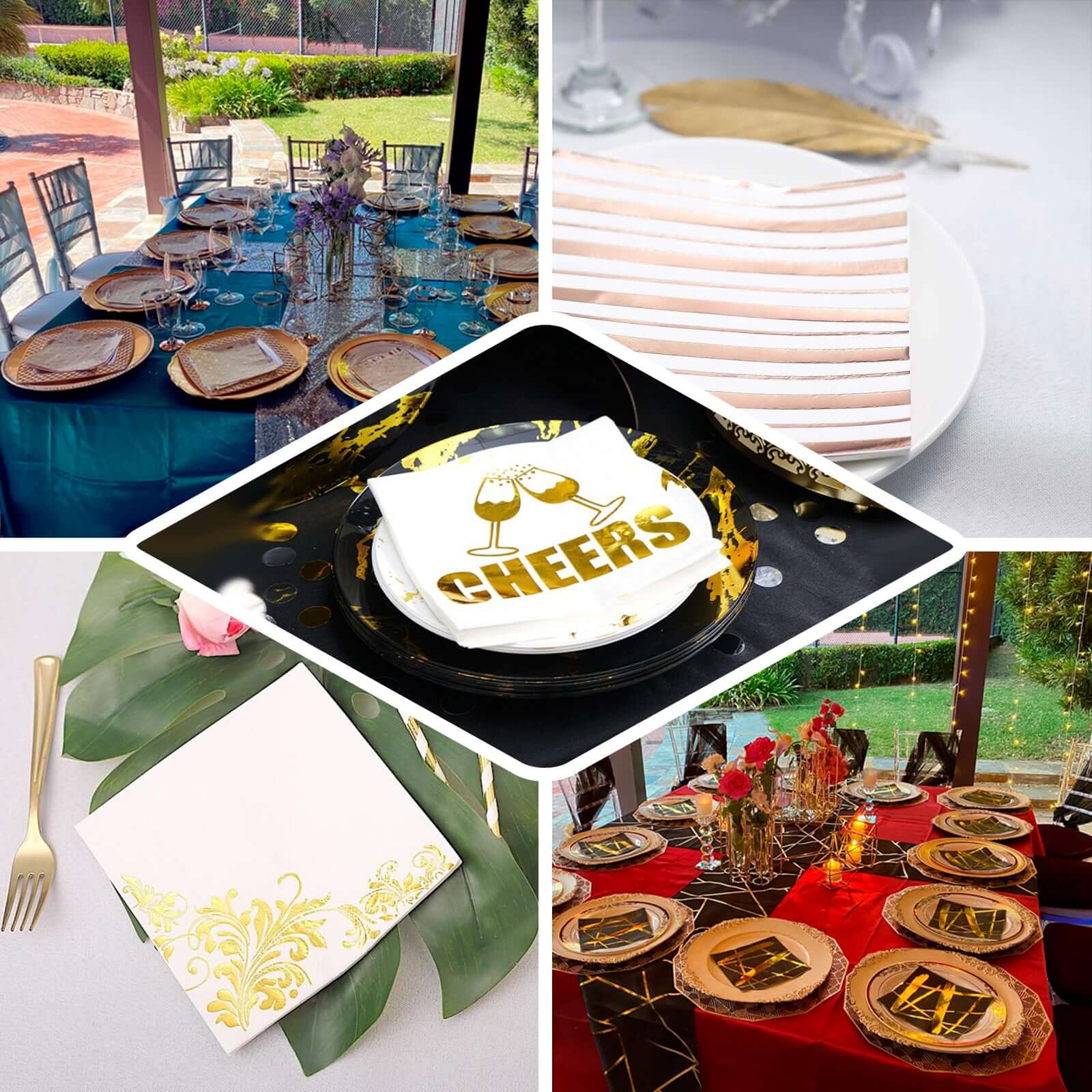 20-Pack Paper Dinner Napkins with Chevron Design Metallic Gold - Disposable 3 Ply Cocktail Napkins for Weddings