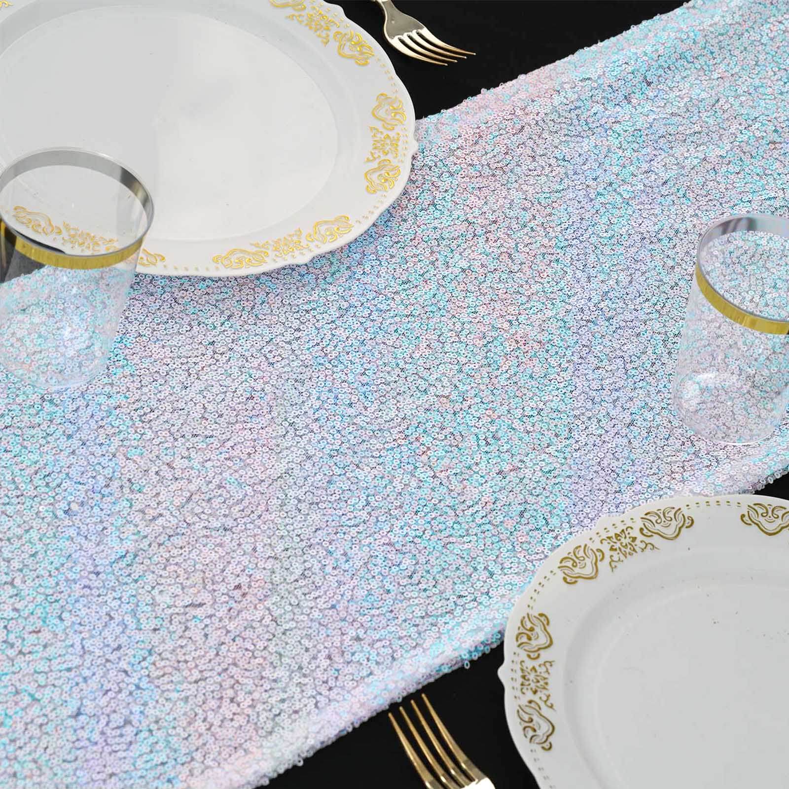 Sequin 12"x108" Table Runner Iridescent Blue - Glittering Design
