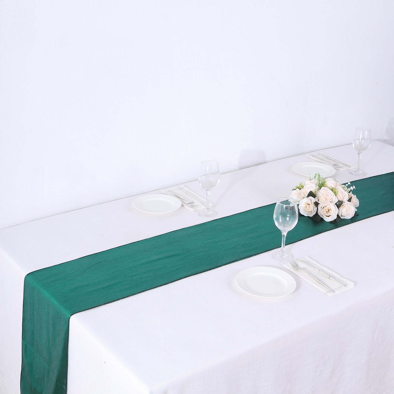 Polyester 12"x108" Table Runner Hunter Emerald Green Shimmer Sequin Dots - Wrinkle-Free Finish Table Linen