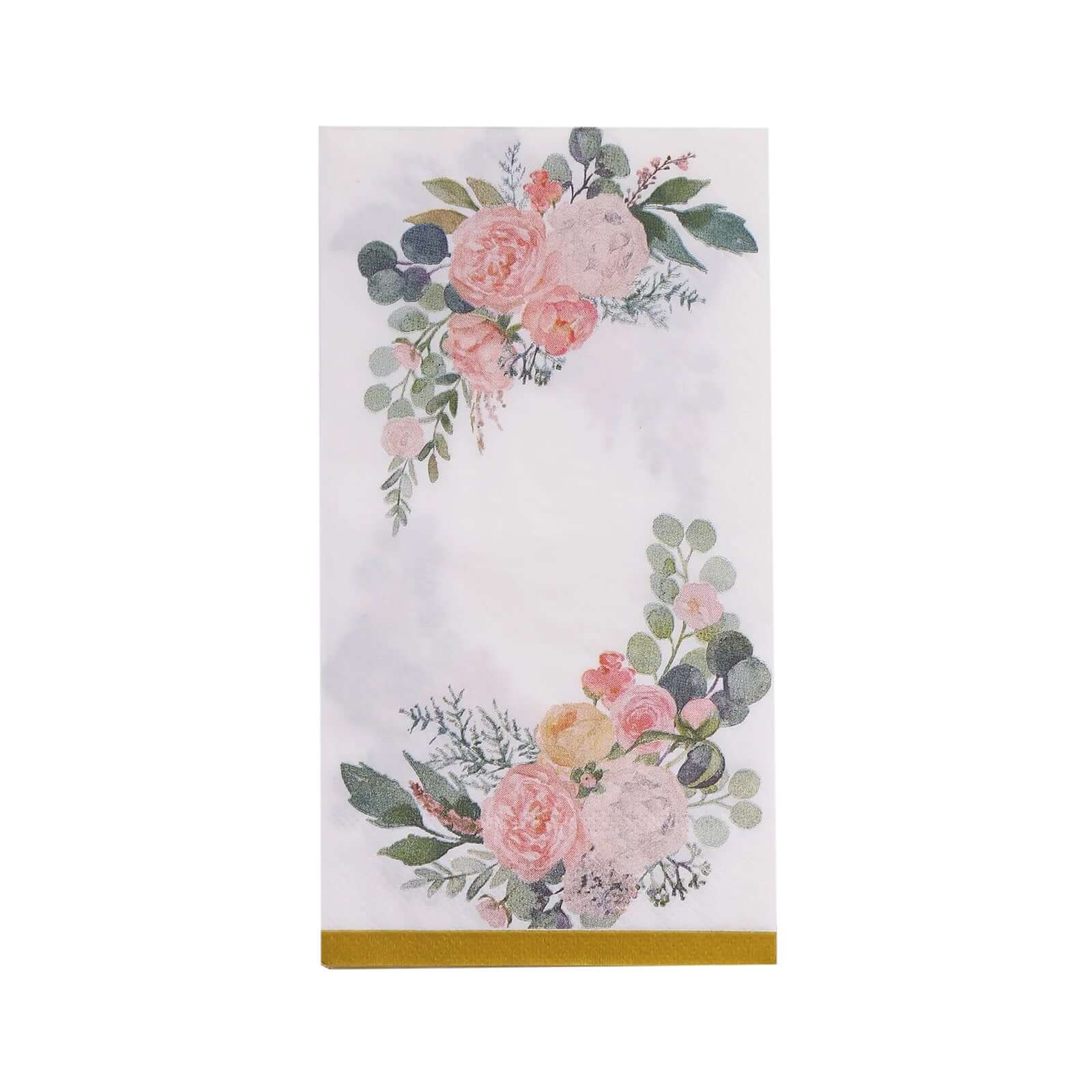 20-Pack Paper Dinner Napkins White with Pink Peony Flowers and Gold Edge 2-Ply - Stylish Disposable Napkins for Events