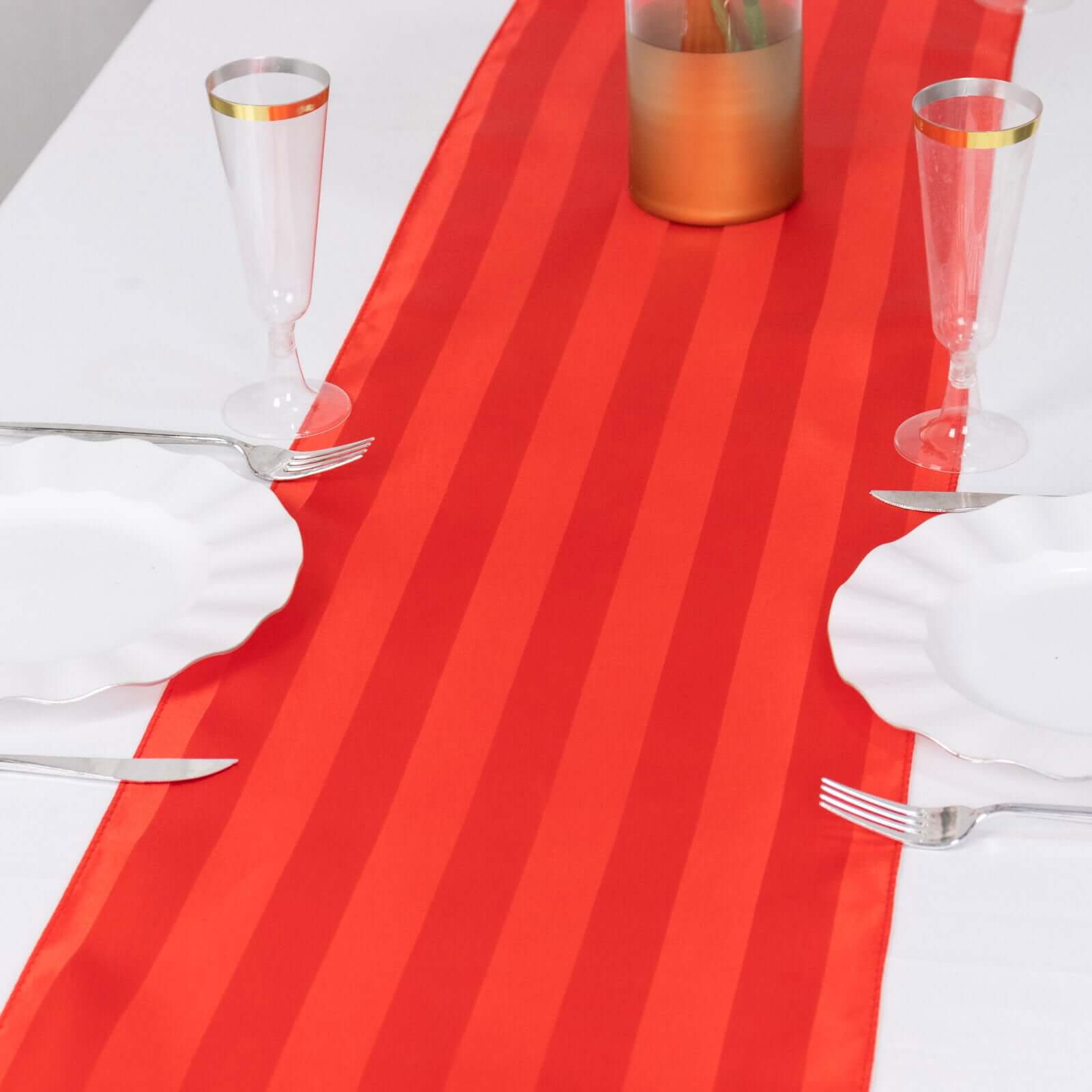 Satin 12"x108" Table Runner Red - Stripe Table Decor