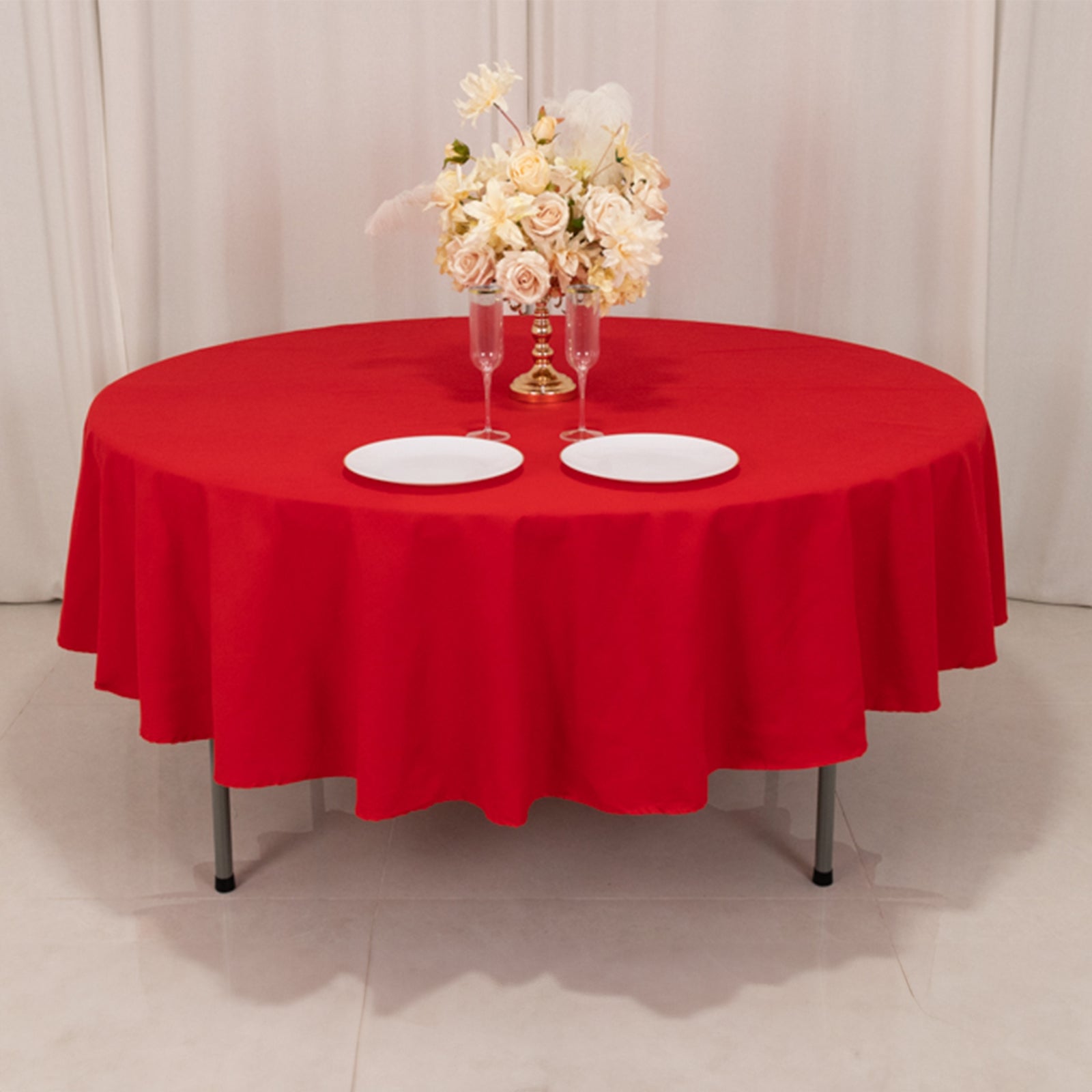 Cotton Blend 90" Round Tablecloth Red - Wrinkle-Resistant Table Cover
