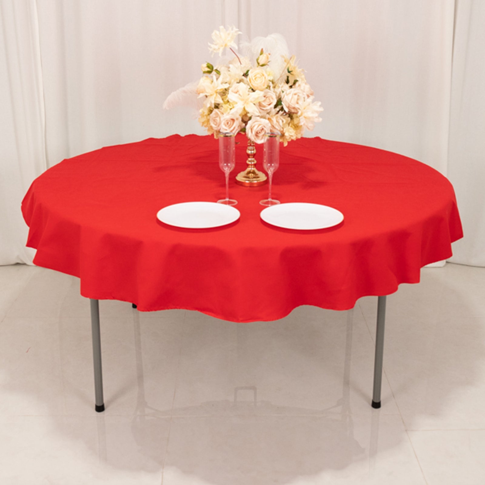 Cotton Blend 70" Round Tablecloth Red - Wrinkle-Resistant Table Cover
