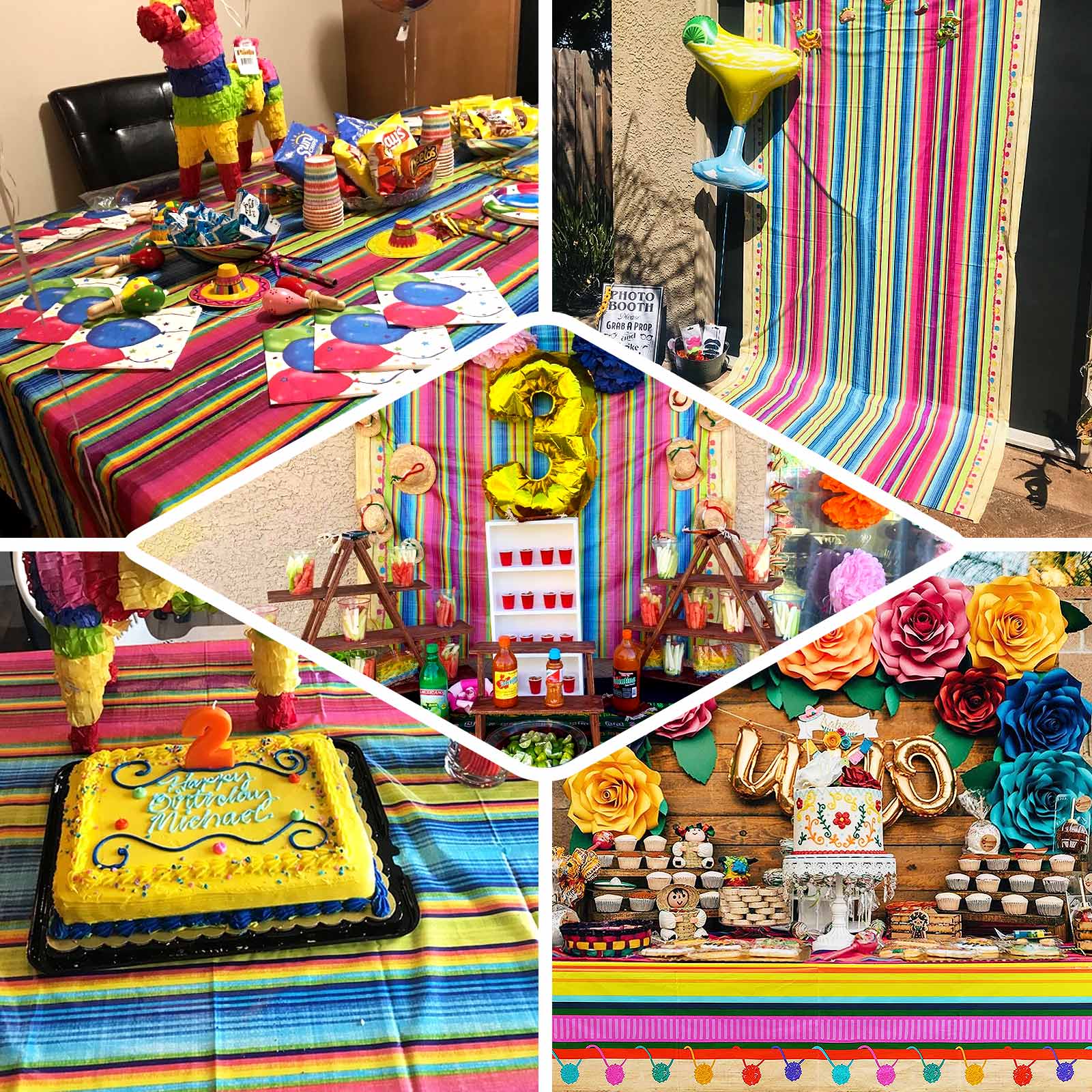 5-Pack Plastic Table Covers Mexican Serape Rectangle - Vibrant PVC Disposable Tablecloths for Cinco De Mayo 54"x108"