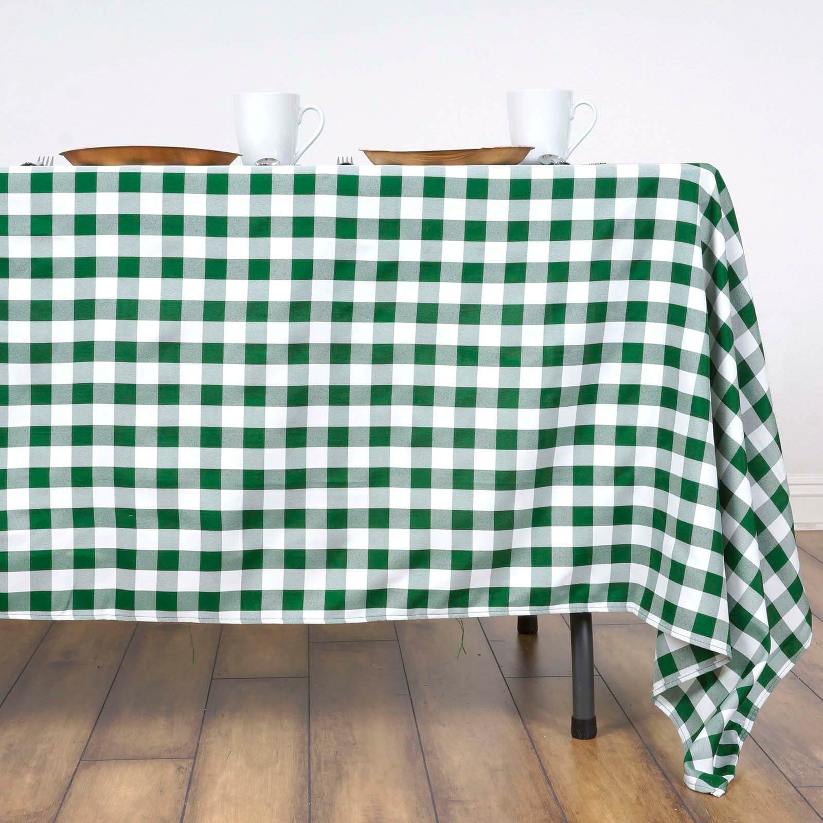 Polyester 60"x126" Rectangle Tablecloth White/Green - Buffalo Plaid Checkered Table Cover