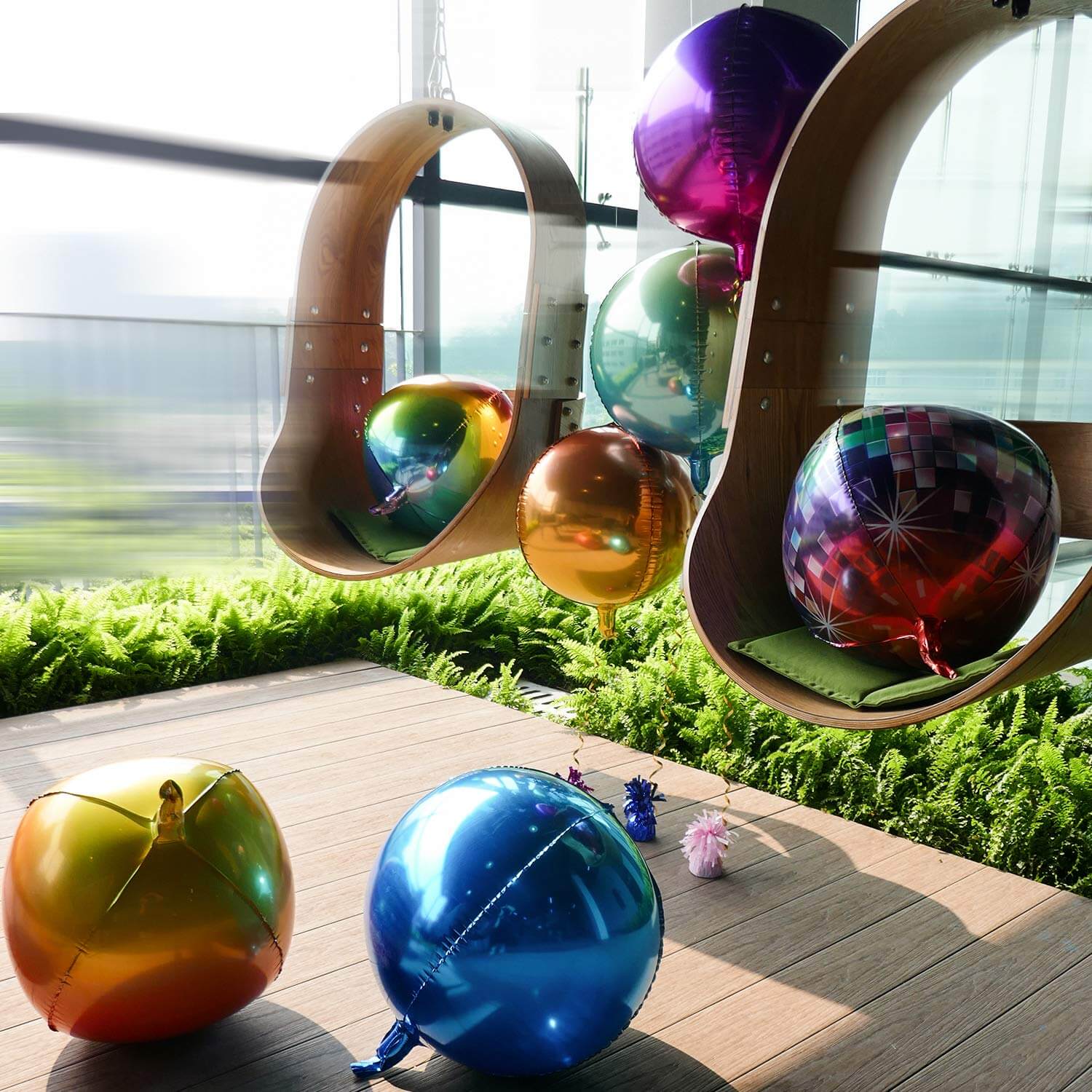 2 Pack 14" 4D Metallic Blue Sphere Mylar Foil Helium or Air Balloons