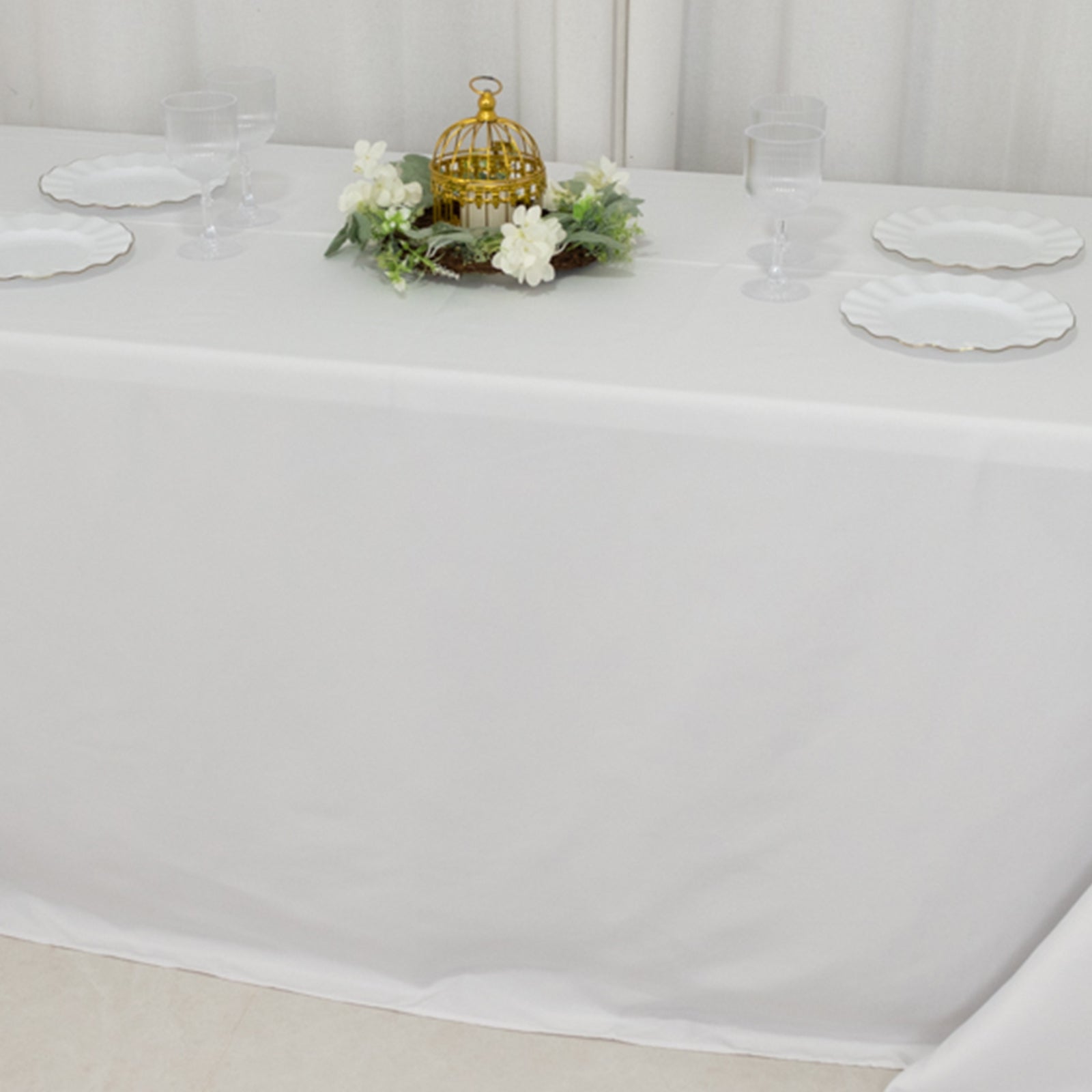 Fire Retardant Premium Polyester 90"x132" Rectangular Tablecloth White - Stylish High-Performance Seamless Table Cover for Large Gatherings