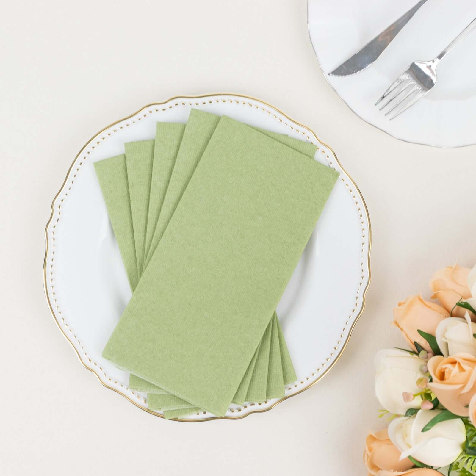 20 Pack Linen-Like Paper 8.5"x4" Napkins Sage Green - Highly Absorbent & Disposable Airlaid Guest Towels